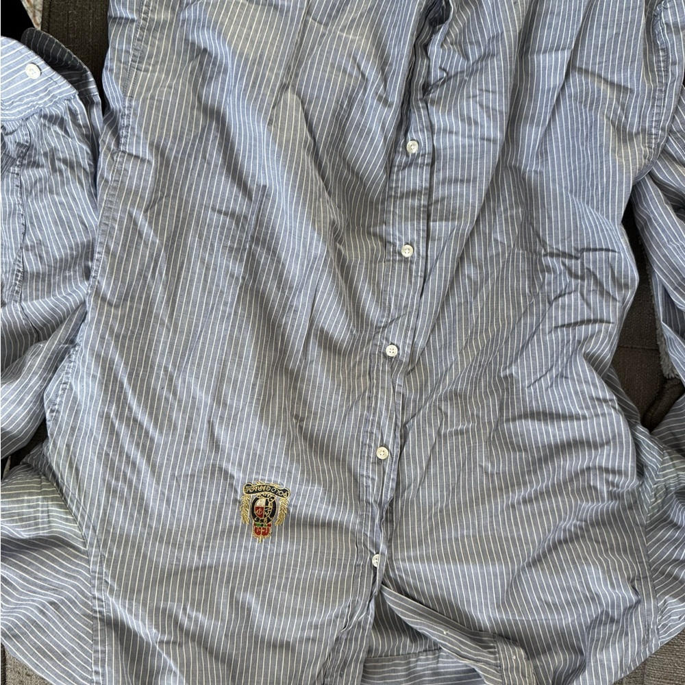 Polo Garage Men's Blue Striped Button-Down Shirt mechanic casual large